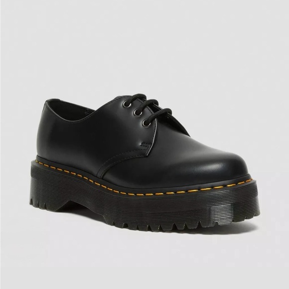 Dr Martens 1461 Quad Polished Smooth Black Platform Shoe Women’s Size 7 - Picture 2 of 4